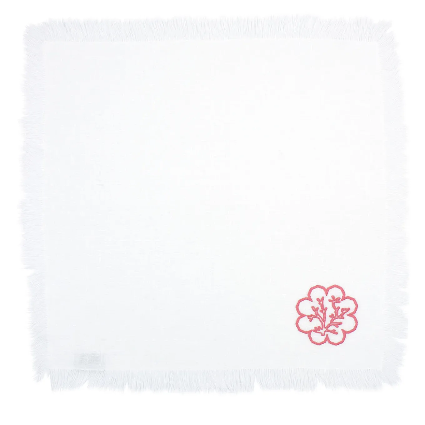Corallo Rosa Set of 6 Fringed White Napkins