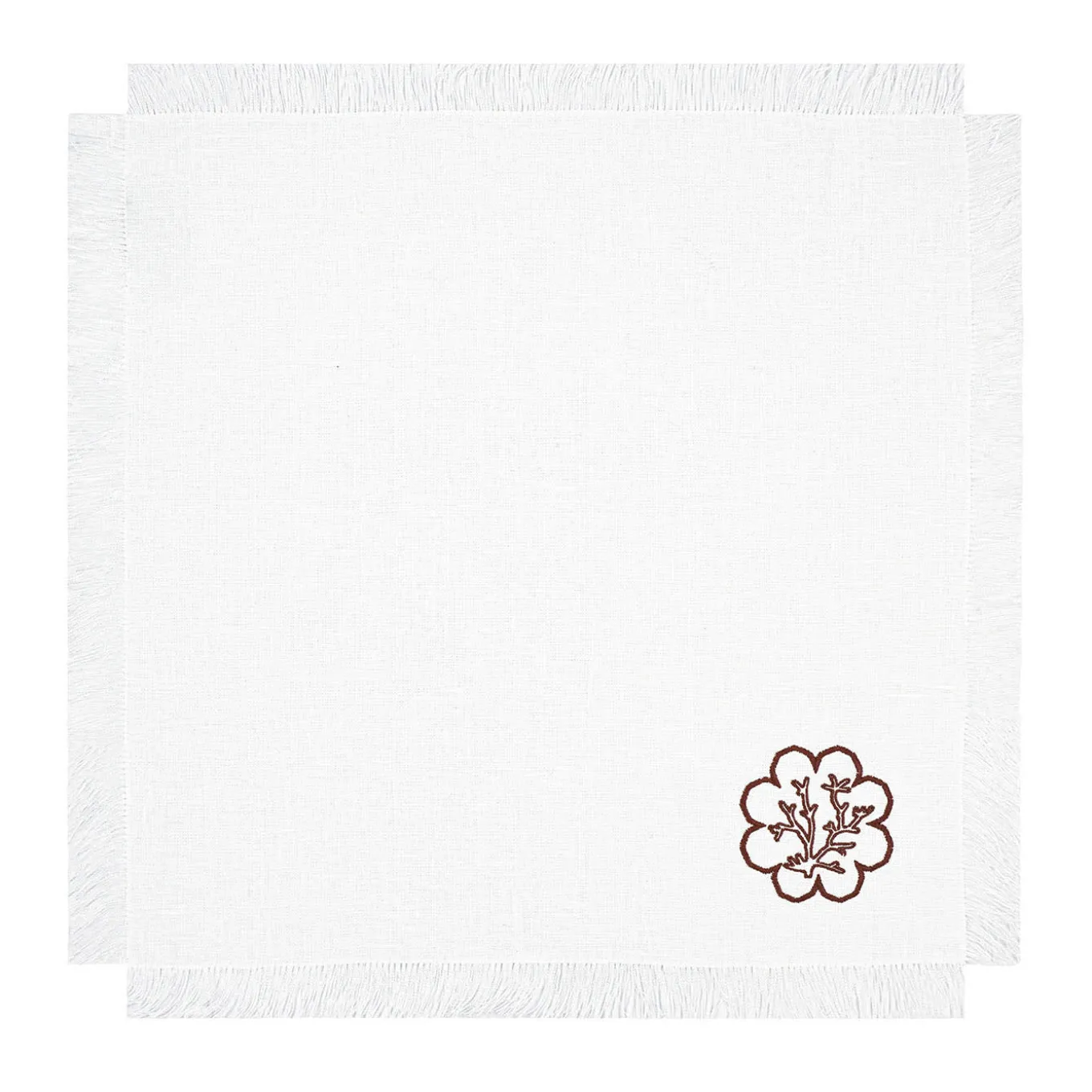 Corallo Rosso Set of 6 Fringed Embroidered White Napkins
