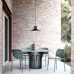 Cordea out black metal with brown leather strap outdoor pendant lamp