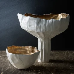 Corteccia White and Gold Ceramic Bowl