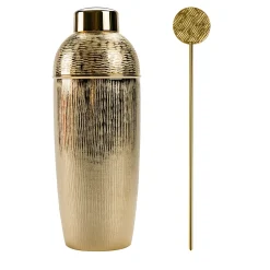 Cortex-Textured 2-Piece Set of Gold-Plated Brass Shaker and Mixer