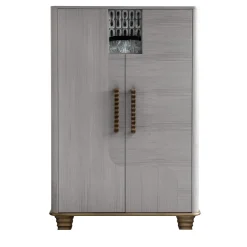 Cosmopolitan 2-Door Inlaid Gray Wooden Bar Cabinet