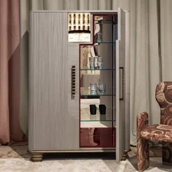 Cosmopolitan 2-Door Inlaid Gray Wooden Bar Cabinet