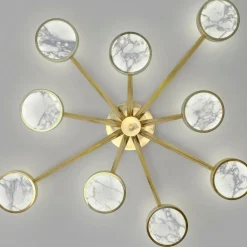 Costellazione Asymmetrical 9-Light Brass And Marble Ceiling Lamp