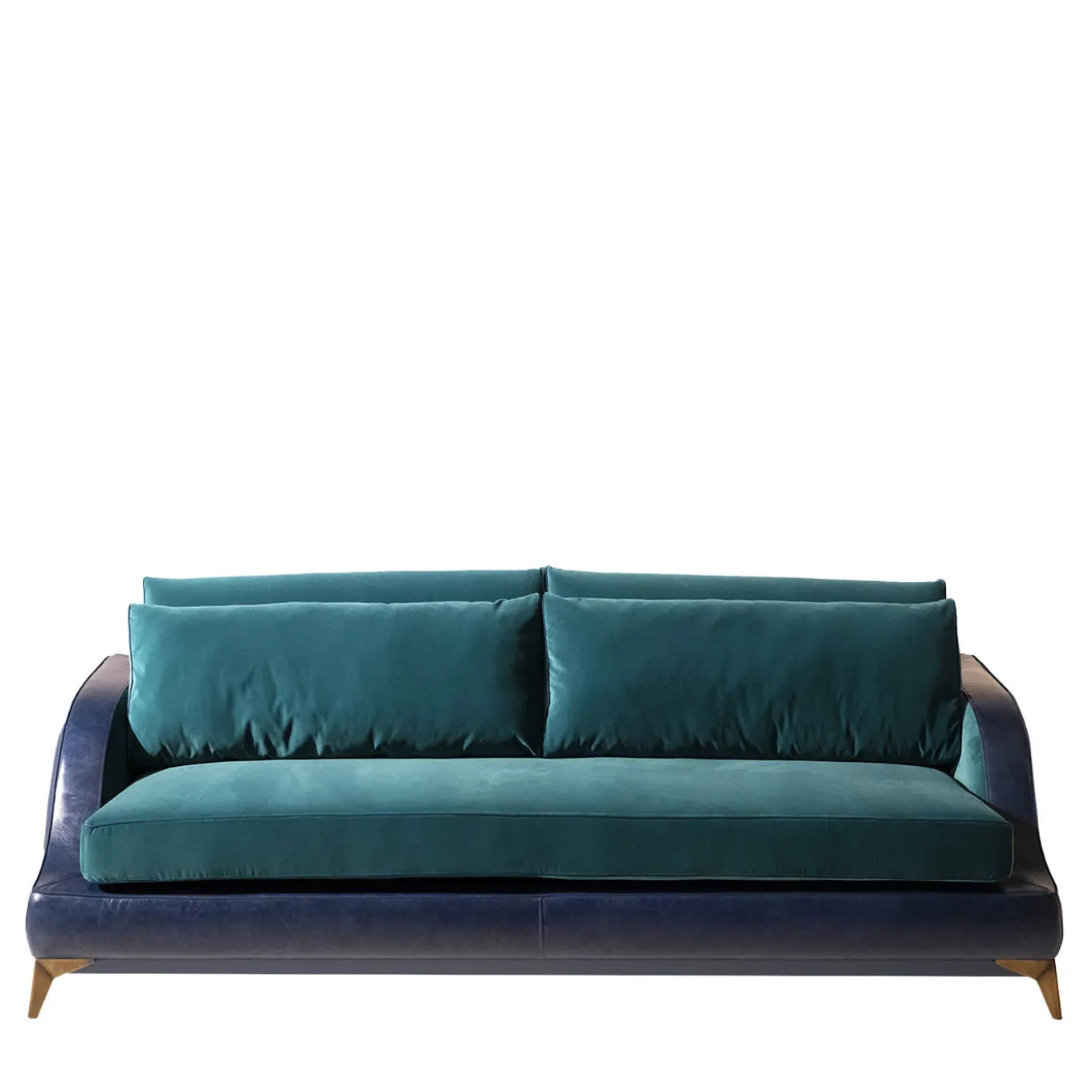 Couch blue leather and teal blue velvet sofa