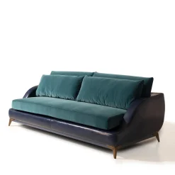 Couch blue leather and teal blue velvet sofa