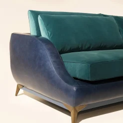 Couch blue leather and teal blue velvet sofa