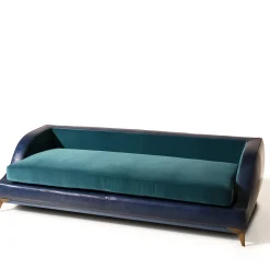 Couch blue leather and teal blue velvet sofa