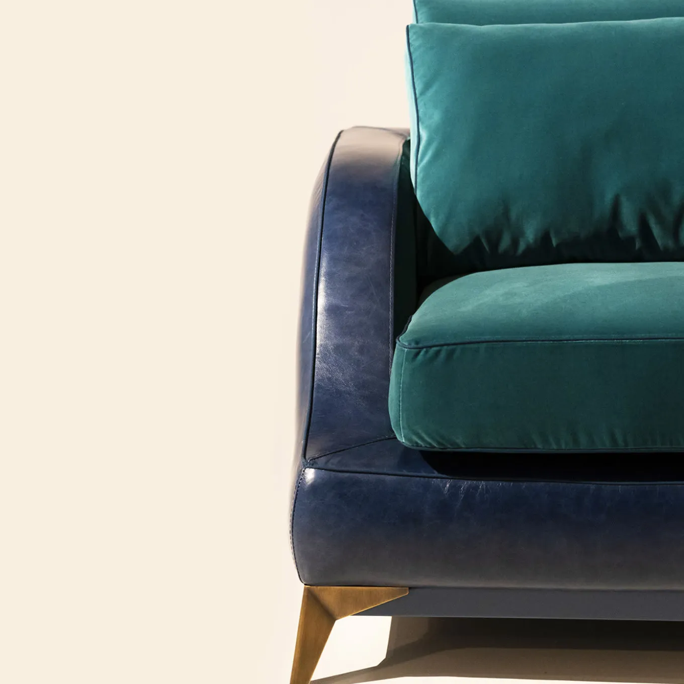Couch blue leather and teal blue velvet sofa
