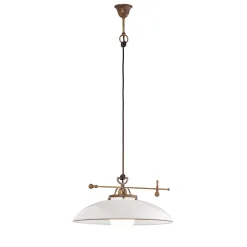 Country Brass & White Glass Pendant Lamp