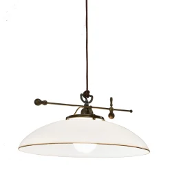Country Brass & White Glass Pendant Lamp