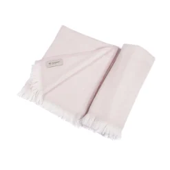 Cream and Soft Pink 100% Cashmere Baby Blanket with short fringes