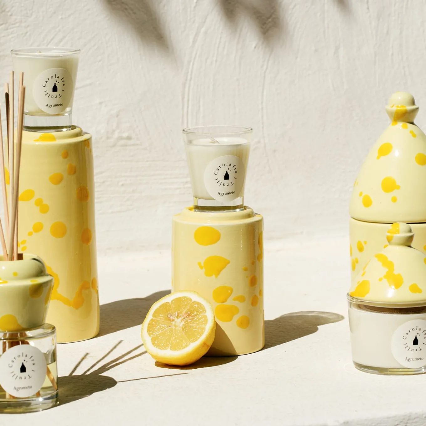 Cream and Yellow Totem with Scented Candle Fragrance Agrumeto