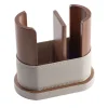 Cream Faux-Leather & Wood Solo Cup Holder