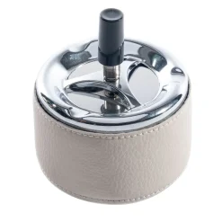 Cream Leather & Metal Windproof Ashtray