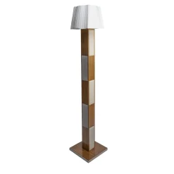 Cream Leather & Teak Floor Lamp