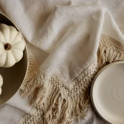 Cream Tablecloth with Extra Long Fringe