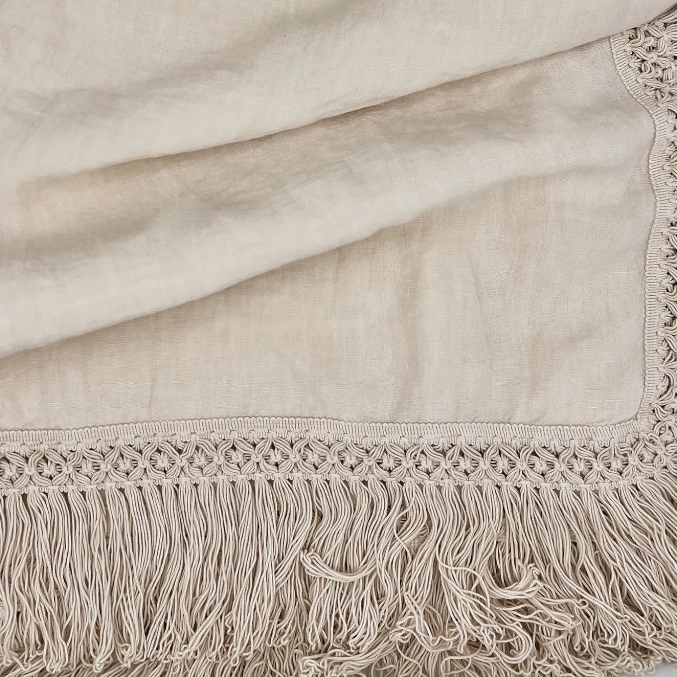 Cream Tablecloth with Extra Long Fringe
