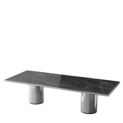 Crono Steel and Noir Desir Marble Dining Table