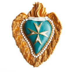 CROSS MY HEART TURQUOISE AND GOLD CERAMIC HEART