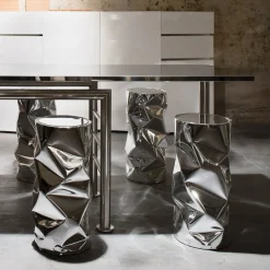 Crumpled Chrome Aluminium Stool #1