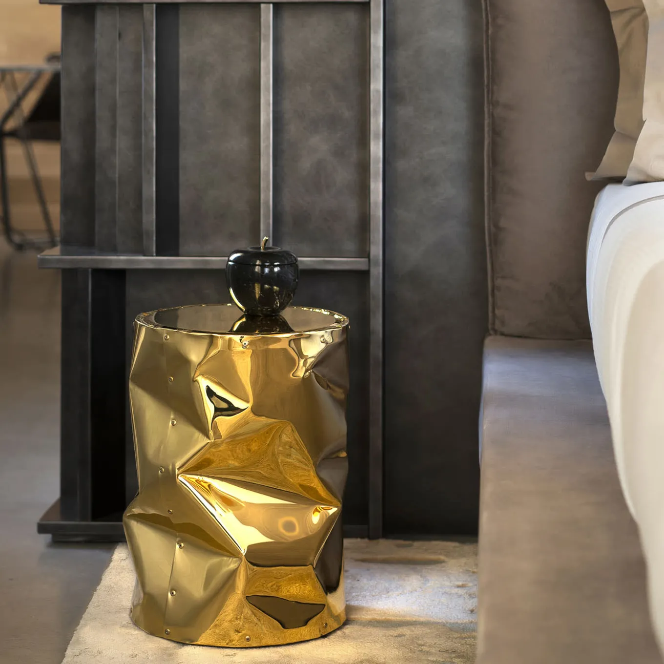 Crumpled Gold Aluminium Stool #1