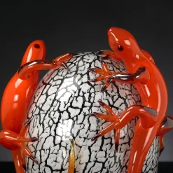 Crystal Egg With Red Glass Geckos