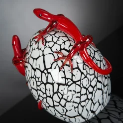 Crystal Egg With Red Glass Geckos