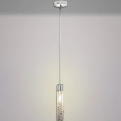 Crystal Tube Chromed Brass & Crystal Pendant Lamp