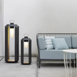 Cube Rechargeable Large Dark-Bronze & Gold Outdoor Lantern