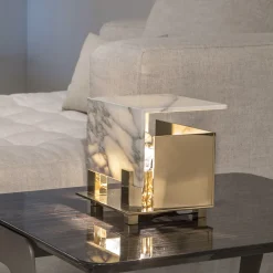 Cubo White Marble Small Table Lamp