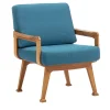 Curved Teak & Blue Textile Outdoor Armchair