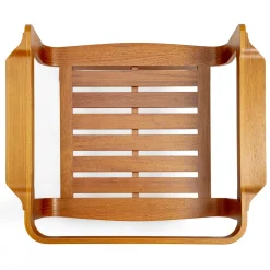 Curved Teak & Blue Textile Outdoor Armchair