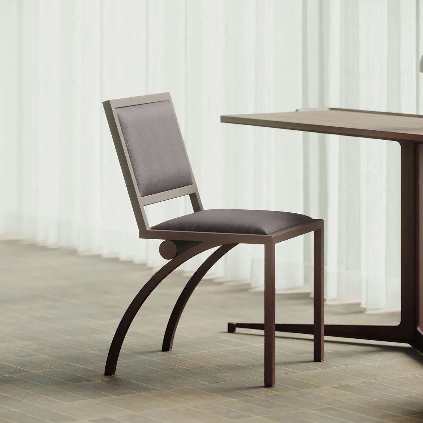 Cylindre Leather & Bronze Finish Iron Chair