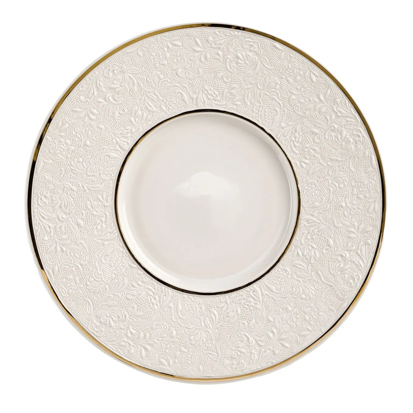 Damasco Gourmet Set of 2 White & Gold Dinner Plates