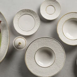 Damasco Gourmet Set of 2 White & Gold Dinner Plates