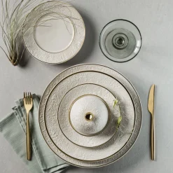 Damasco Set of 2 White & Gold Soup Plates