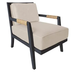 Dan beige leather and black ash wood Lounge Chair