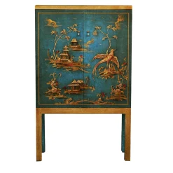 Dante Chinoiserie-Style Carved Wooden Bar Cabinet