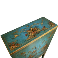 Dante Chinoiserie-Style Carved Wooden Bar Cabinet