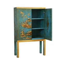Dante Chinoiserie-Style Carved Wooden Bar Cabinet