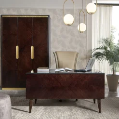 Dark Eucalyptus Writing Desk with Brass Handles