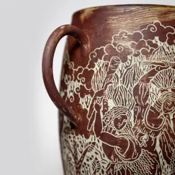 Death Of Orpheus Red Stoneware Vase With Handles