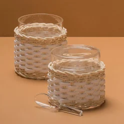 Deauville Leather & Rattan Glass Sugar Bowl