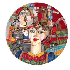 Decorative Ceramic Plate Woman with Cat