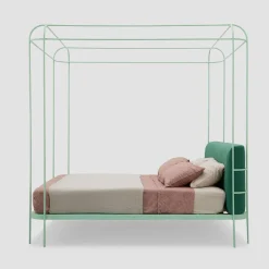 Dehors Mint-Green Iron Canopy Double Bed by Matteo Ragni