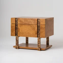 Diadema Bedside table in myrtle briarwood veneer stained in walnut