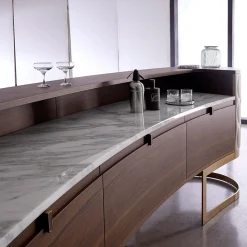 Diamond Bar Cabinet in Matte Canaletto Walnut with Carrara Marble