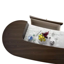 Diamond Bar Cabinet in Matte Canaletto Walnut with Carrara Marble