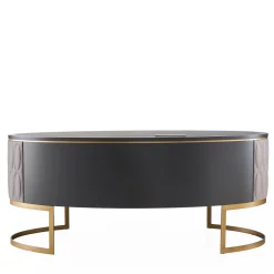Diamond Desk with Quilted Leather and Bronzed Metal Base
